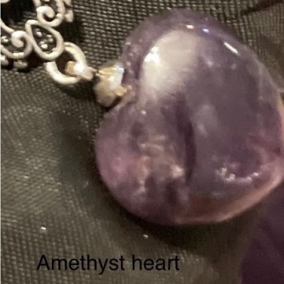 Handmade Key Fob Featuring An Angel Wing Pentacle, with a Hanging Amethyst Heart - Picture 2 of 2